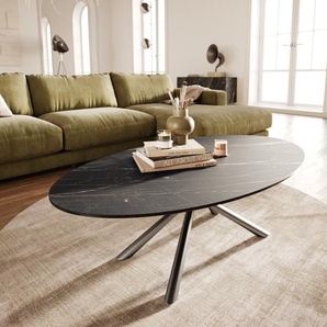 Couchtisch Edge Oval 140x80 cm Keramik Laminam® Noir Desir Braun Sarity Edelstahl gebürstet, Couchtische