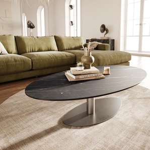 Couchtisch Edge Oval 140x80 cm Keramik Laminam® Noir Desir Braun Vibany Edelstahl gebürstet, Couchtische
