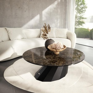 Couchtisch Edge Rund 100x100 cm Keramik Laminam® Emperador Extra Lucidato Dunkelbraun Parabi Metall Schwarz, Couchtische