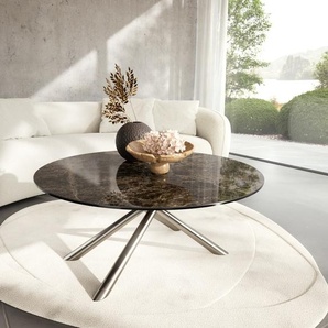 Couchtisch Edge Rund 100x100 cm Keramik Laminam® Emperador Extra Lucidato Dunkelbraun Sarity Edelstahl gebürstet, Couchtische