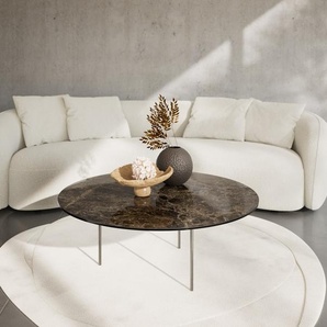 Couchtisch Edge Rund 100x100 cm Keramik Laminam® Emperador Extra Lucidato Dunkelbraun Trive Edelstahl gebürstet, Couchtische