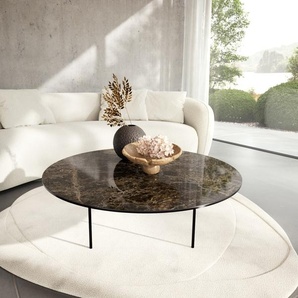 Couchtisch Edge Rund 100x100 cm Keramik Laminam® Emperador Extra Lucidato Dunkelbraun Trive Metall Schwarz, Couchtische