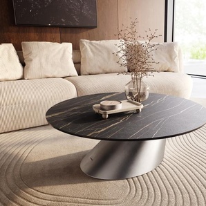 Couchtisch Edge Rund 100x100 cm Keramik Laminam® Noir Desir Braun Conis Edelstahl gebürstet, Couchtische