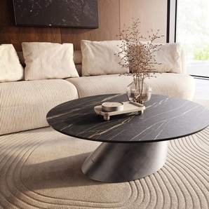 Couchtisch Edge Rund 100x100 cm Keramik Laminam® Noir Desir Braun Conis Metallic Silber, Couchtische