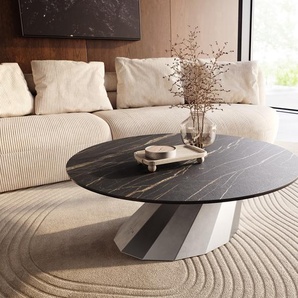 Couchtisch Edge Rund 100x100 cm Keramik Laminam® Noir Desir Braun Parabi Edelstahl gebürstet, Couchtische
