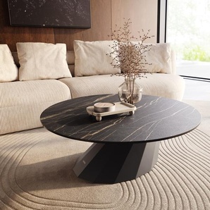 Couchtisch Edge Rund 100x100 cm Keramik Laminam® Noir Desir Braun Parabi Metall Schwarz, Couchtische