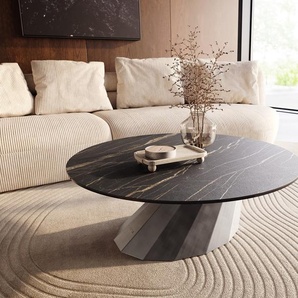 Couchtisch Edge Rund 100x100 cm Keramik Laminam® Noir Desir Braun Parabi Metallic Silber, Couchtische