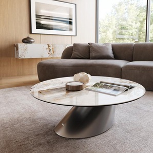 Couchtisch Edge Rund 100x100 cm Keramik Minas Melange Conis Edelstahl gebürstet, Couchtische