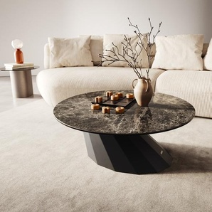 Couchtisch Edge Rund 90x90 cm Keramik Laminam® Emperador Extra Lucidato Dunkelbraun Parabi Metall Schwarz, Couchtische