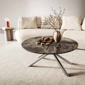 Couchtisch Edge Rund 90x90 cm Keramik Laminam® Emperador Extra Lucidato Dunkelbraun Sarity Edelstahl gebürstet, Couchtische