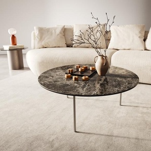 Couchtisch Edge Rund 90x90 cm Keramik Laminam® Emperador Extra Lucidato Dunkelbraun Trive Edelstahl gebürstet, Couchtische