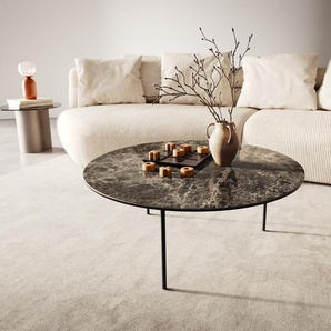 Couchtisch Edge Rund 90x90 cm Keramik Laminam® Emperador Extra Lucidato Dunkelbraun Trive Metall Schwarz, Couchtische
