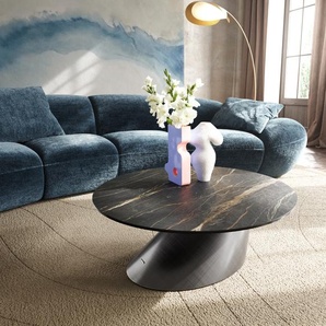 Couchtisch Edge Rund 90x90 cm Keramik Laminam® Noir Desir Braun Conis Metallic Silber, Couchtische