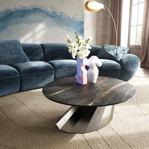 Couchtisch Edge Rund 90x90 cm Keramik Laminam® Noir Desir Braun Parabi Edelstahl gebürstet, Couchtische