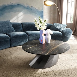 Couchtisch Edge Rund 90x90 cm Keramik Laminam® Noir Desir Braun Parabi Metallic Silber, Couchtische