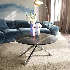 Couchtisch Edge Rund 90x90 cm Keramik Laminam® Noir Desir Braun Sarity Edelstahl gebürstet, Couchtische