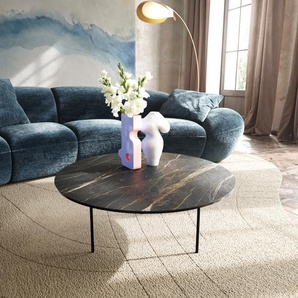 Couchtisch Edge Rund 90x90 cm Keramik Laminam® Noir Desir Braun Trive Metall Schwarz, Couchtische