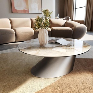 Couchtisch Edge Rund 90x90 cm Keramik Minas Melange Conis Edelstahl gebürstet, Couchtische