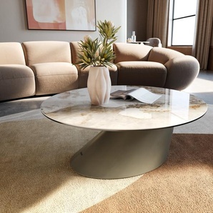 Couchtisch Edge Rund 90x90 cm Keramik Minas Melange Conis Metall Effektfinish Titan, Couchtische