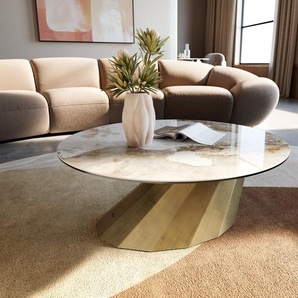 Couchtisch Edge Rund 90x90 cm Keramik Minas Melange Parabi Metallic Gold, Couchtische