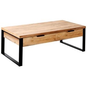 Couchtisch, Eiche, Metall, 2 Schubladen, rechteckig, Kufe, Flachrohr, 59x40x118 cm, Stauraum, Wohnzimmer, Wohnzimmertische, Couchtische, Couchtische mit Stauraum