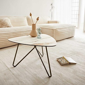 Couchtisch Ekrem 65x65 cm Keramik Calacatta Luxe Weiß-Gold-Grau Hairpin rund Metall Effektfinish Titan, Couchtische