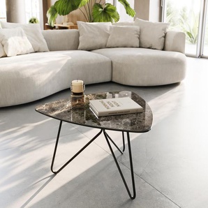 Couchtisch Ekrem 65x65 cm Keramik Laminam®Emperador Extra Lucidato Dunkelbraun Hairpin Metall Schwarz, Couchtische