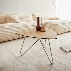 Couchtisch Ekrem 65x65 cm Keramik Laminam® Sabbia Eichefarbig Hairpin rund Edelstahl, Couchtische