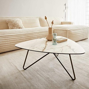 Couchtisch Ekrem 88x85 cm Keramik Calacatta Luxe Weiß-Gold-Grau Hairpin rund Metall Effektfinish Titan, Couchtische