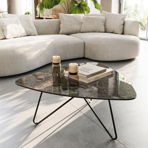 Couchtisch Ekrem 88x85 cm Keramik Laminam®Emperador Extra Lucidato Dunkelbraun Hairpin Metall Schwarz, Couchtische