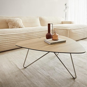 Couchtisch Ekrem 88x85 cm Keramik Laminam® Sabbia Eichefarbig Hairpin rund Edelstahl, Couchtische