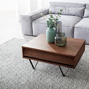 Couchtisch Eloi 80x60 cm Akazie Braun 2 Schubfächer V-Fuß Schwarz, Couchtische