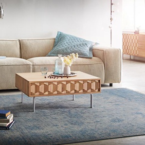 Couchtisch Fevo 80x60 cm Akazie Natur L-Fuß Edelstahl, Couchtische
