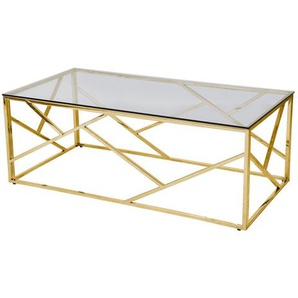 Couchtisch Gold/Grau, 120x60 cm, mit Design-Gestell in Stainless Steel - Wohnzimmertisch, Sofatisch