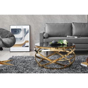 Couchtisch Gold/Grau, Ø 80 cm, mit Design-Gestell in Stainless Steel - Wohnzimmertisch, Sofatisch