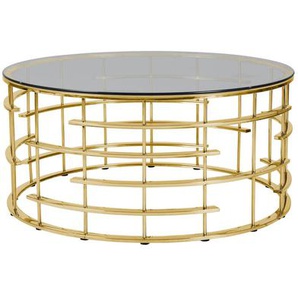 Couchtisch Gold/Grau, Ø 90 cm, mit Design-Gestell in Stainless Steel - Wohnzimmertisch, Sofatisch