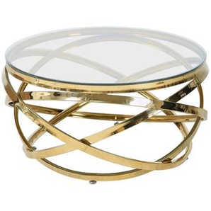 Couchtisch Gold/Klar, Ø 80 cm, mit Design-Gestell in Stainless Steel - Wohnzimmertisch, Sofatisch