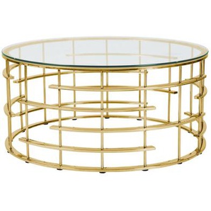 Couchtisch Gold/Klar, Ø 90 cm, mit Design-Gestell in Stainless Steel - Wohnzimmertisch, Sofatisch