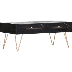 Couchtisch GUTMANN FACTORY Scan Tische Gr. H/T: 48 cm x 60 cm, schwarz (schwarz, gold, goldfarben, schwarz) Couchtisch Eckige Couchtische Holz-Couchtische Tisch Hairpin Beine, moderner aus Massivholz Mango oder Akazie