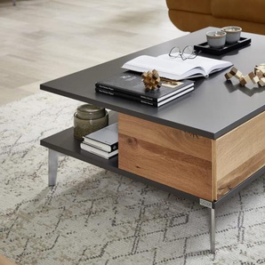 Couchtisch Lazise, Schiefer schwarz, Eiche rustico geölt furniert, inkl. Schubkästen