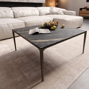 Couchtisch Levente 85x85 cm Keramik Laminam®Noir Desir Braun Gestell Metall Effektfinish Titan, Couchtische