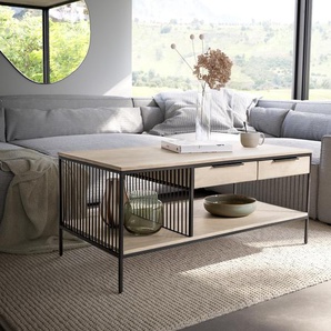 Couchtisch Libina 120x60 cm Mango White Wash Metall Schwarz 2 Schubladen, Couchtische