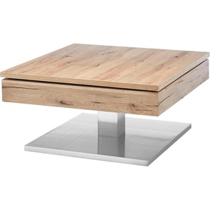 Couchtisch MCA FURNITURE Monrovia Tische Gr. B/H/T: 75 cm x 38 cm x 75 cm, braun (asteiche furniert, edelstahl, asteiche furniert) Couchtisch Eckige Couchtische eckig Tischplatte drehbar mit Innenfach, Asteiche furniert