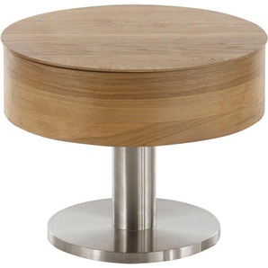 Couchtisch MCA FURNITURE Tanger Tische Gr. B/H/T: 60 cm x 47 cm x 60 cm, braun (eiche furniert, edelstahl, asteiche) Couchtische rund oval Rund unf Rollbar mit Liftfunktion