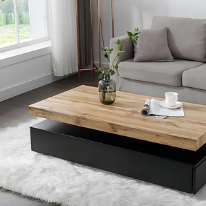 Couchtisch mit 2 Schubladen - MDF - Schwarz & Holzfarben hell - FELIX