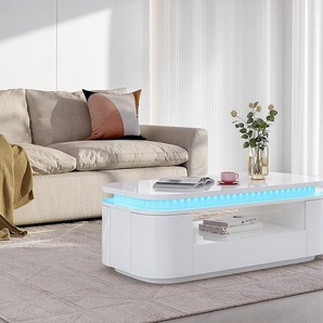 Couchtisch mit 4 Türen & 1 Schublade + LEDs - MDF - Weiß - VANDANA