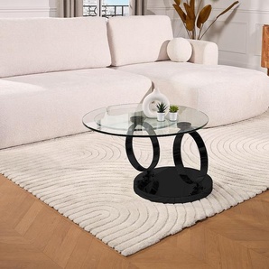 Couchtisch mit drehbaren Tischplatten - Sicherheitsglas & Metall - Transparent & Schwarz - JOLINE