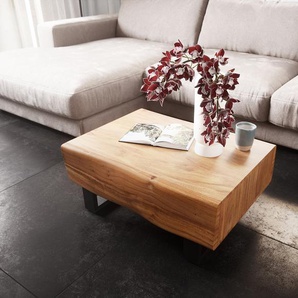 Couchtisch New Live-Edge 80x60 cm Akazie Natur 2 Schubladen Kufe Metall Schwarz, Couchtische, Baumkantenmöbel, Massivholzmöbel, Massivholz