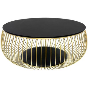 Couchtisch Ø 86 cm, Schwarz/Gold, 10 mm starke schwarz lackierte Klarglasplatte - Wohnzimmertisch, Sofatisch