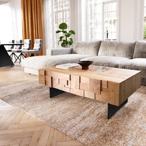 Couchtisch Puzzle 120 cm 4 Schubfächer Akazie Natur Fuß schwebend Metall schwarz, Couchtische